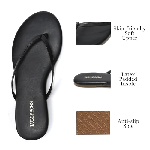 Image of LULLASONG Flip Flops For Women Comfortable Round Toe Beach Sandals Thong Strap Slides Slip On Dressy Flats Sandals For Women