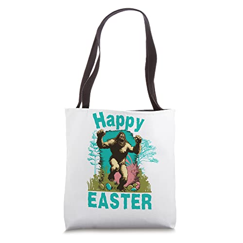 Bigfoot Happy Easter Bigfoot Easter Egg Hunting Basket Stuff Tote Bag