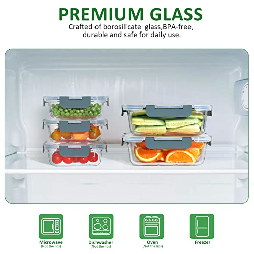 Komuee 12 Packs Meal Prep Containers Set- For Food Storage , Airtight Glass Lunch Containers With Locking Lids, Bpa Free, Microwave, Oven, Freezer & Dishwasher Friendly，Gray #TOP2