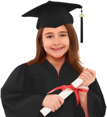 2026 Kids Graduation Cap and Gown Set 4 Piece Preschool & Kindergarten Graduation Outfit for Boys (A01 Black, 6-7 Years)