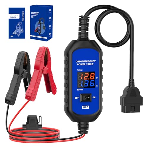OBD2 Memory Saver Cable with Voltage Display and Clips