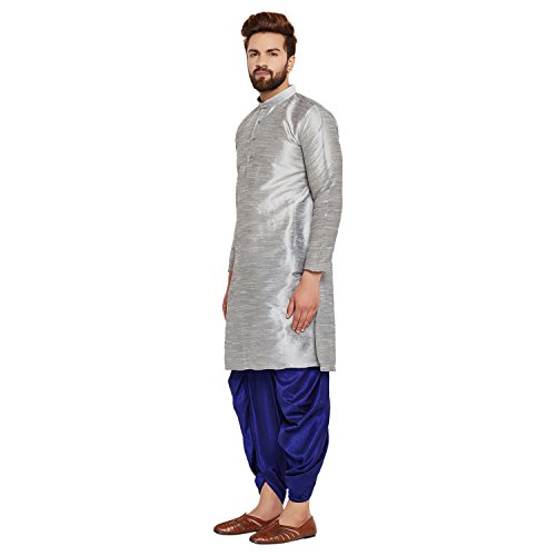Image of SOJANYA (Since 1958 Men's Off-White and Gold Dupion Silk Dhoti Kurta Set
