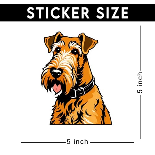 Image of Airedale Terrier Dog Sticker Cartoon Airedale Terrier Vinyl Decal Waterproof Dog Lover Sticker for Laptop Water Bottle Car Window Notebook Pet Lover Gift Puppy 5 Inch