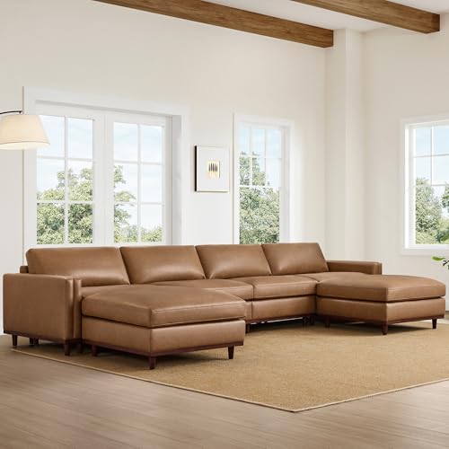 Image of CHITA 153 inch Super Large Sectional Modular Sofa, 6 Seat, Faux Leather, Camel
