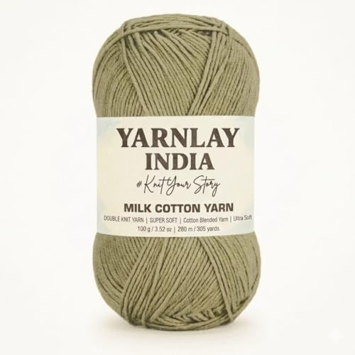 Image of Yarnlay 3 Ply Soft Milk Cotton Yarn for Crochet Knitting, Amigurumi, Punch Needle .DIY Crafts, Summer Wear,Flowers Toys & Cushion Covers 100g (250m) (Shade 36: Miletary Green)