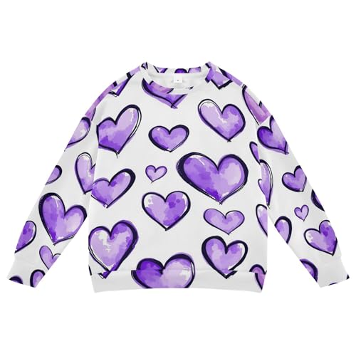 JUNZAN Purple Hearts Watercolor Cartoon Big Girls Sweatshirts Hoodies Fleece Boys Sweat Shirt Party 4T