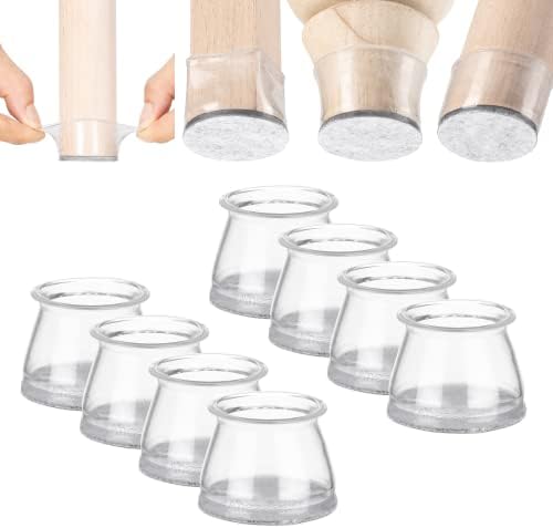 Aneaseit Chair Leg Floor Protectors - 1 1/2" x 8 pcs Crystal Clear - Felt Bottom Silicone Pads for Hardwood Floors & Furniture Feet - Rubber Caps for Chairs - Medium