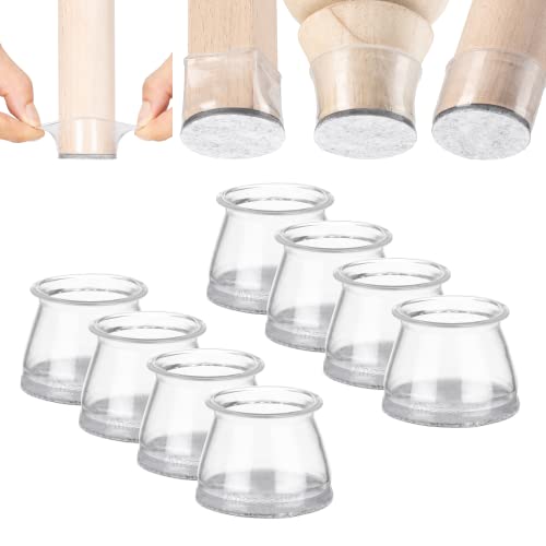 Aneaseit Chair Leg Floor Protectors - 1 1/2" X 8 Pcs Crystal Clear - Felt Bottom Silicone Pads For Hardwood Floors & Furniture Feet - Rubber Caps For Chairs - Medium #TOP3