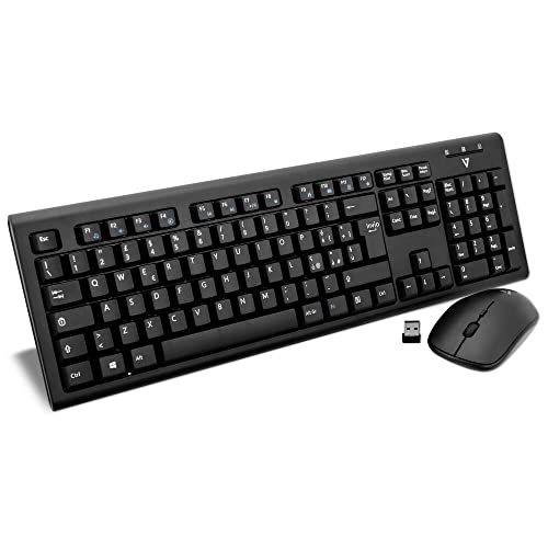 V7 CKW200IT Set aus kabelloser Tastatur und Maus – IT - Tastaturen (Kabellos, RF Wireless, Mechanischer Switch, QWERTY, Maus enthalten) Schwarz
