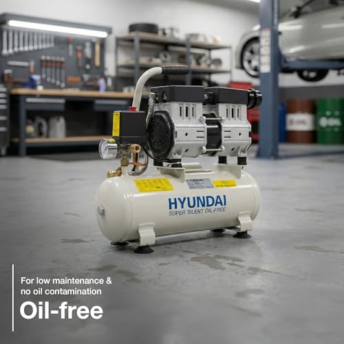 Hyundai Low Noise Electric Air Compressor, 550W Air Compressor, 4CFM, 100PSI Oil Free Air Compressor, 8 Litre Tank Capacity, 2 Year Warranty, Quick Release Fittings UK 13 Amp Plug, White - 3