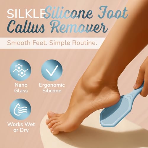 Silicone Foot Callus Remover - Nano Glass Foot File for Dead Skin and Cracked Heels - Callus Remover for Feet & Hard Skin - Ergonomic Foot Scrubber & Exfoliator for Soft, Smooth Feet - Blue