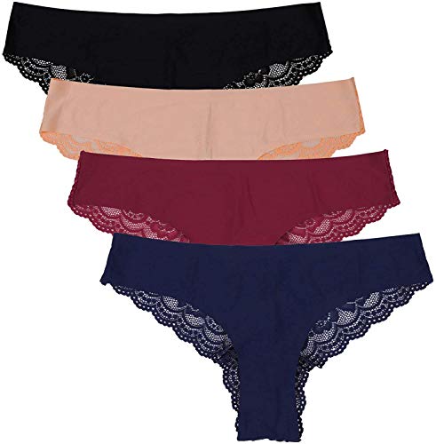 ALove Womens Thongs Seamless Panties Invisible Line Bikini Underwear 4 Pack L
