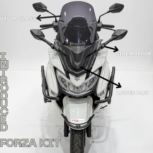 Image of Forza Kit Accessories for Suzuki Burgman Street 125 - Black Mask, High Windshield, Foldable Mirrors & Complete Fitting Set - Stylish Upgrade for Comfort, Protection & Aerodynamics