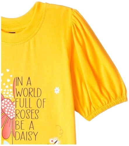 Image of T2F Girls Cotton Printed Regular Fit Puff Sleeve T-Shirt (Pack of 5)