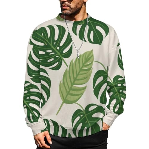 Mens Hawaiian Tropical Hibiscus Flowers Crewneck Sweater Mens Crew Neck Sweaters Long Sleeve Funny Men's Pullover