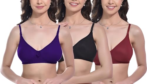 Image of FIMS - Fashion is my style Women Cotton Blend Non-Padded Bra Non-Wired Mould Seamless Cup Solid Bras Cup-B Pack of 1, Multicolor
