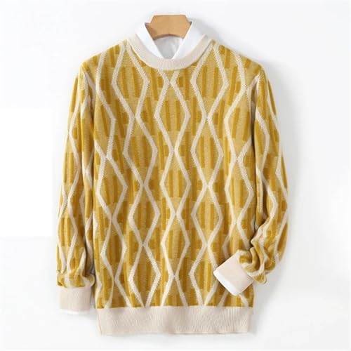 Men's Fall Winter Pure Wool Sweater Round Neck Thickened Diamond Color Matching Knitted Loose Cashmere Sweater2
