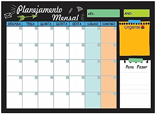 Quadro Lousa Fd Preto - Planejamento Semanal 40X60 Cm Metal PG24
