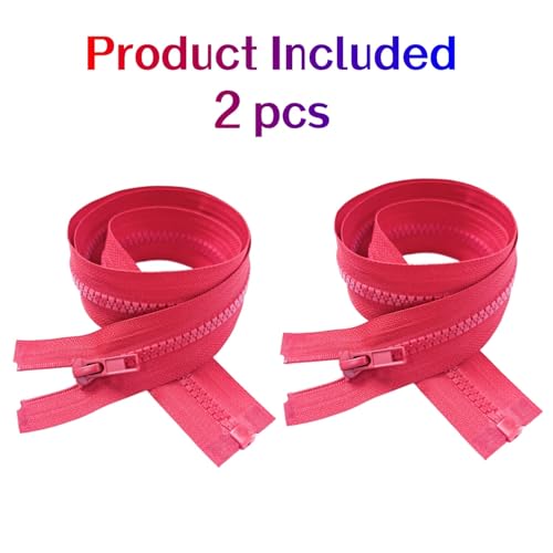 Image of MebuZip 2PCS #5 24 Inch Separating Jacket Zippers Resin Zipper Molded Plastic Zippers Bulk for Sewing Coat Jackets Clothes (24 inch Red)