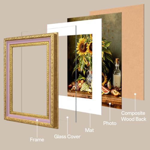 Image of eletecpro 5x7 Vintage Picture Frame, Glass Cover, Pink Gold, 2-Pack | Display Photo 4x6 with Mat or 5x7 without, Horizontal or Vertical, Tabletop or Wall Decor