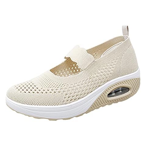 Women Platform Sneakers Snakeskin Boots Mesh Sports Shoes Breathable Shoes Outdoor Solid Color Women Runing Sneakers Women's Sneakers Heavy Duty Sneakers for Women Beige Cover