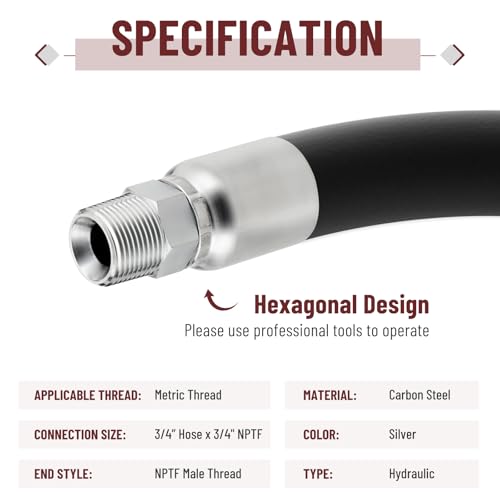 Image of 12 Pack NPTF Hydraulic Hose Fittings, 3 /4 inch I.D. Hose x 3 /4 inch NPTF Male with Protection Cover Hydraulic Hose End Crimp Fitting Kits