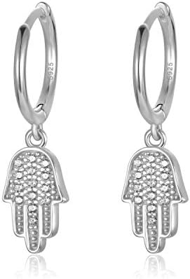 Dainty Hoop Dangle Earrings for Women, Small Hoop Earring with Charm - Moon Star, Spike, Evil Eye, Sterling Silver Huggie Drop Earrings for Her