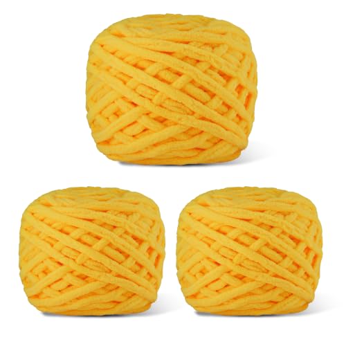 Image of Plush Chenille Chunky Yarn for Crocheting 100g(54.6yd) - Bulky Thick Fluffy Yarn for Knitting- Soft Velvet for Baby, Blanket Knitting Blanket Yarns- Amigurumi Yarns (3-Chicken Yellow)