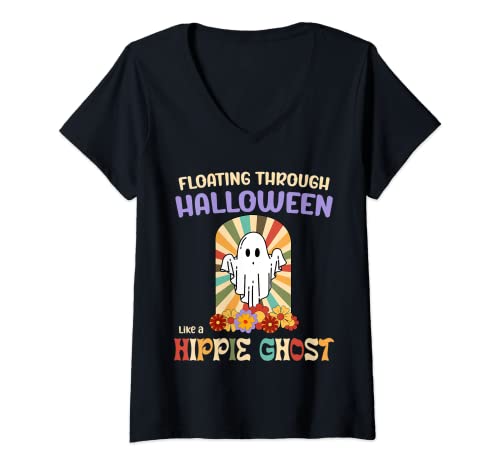 Womens Floating Through Halloween Like a Hippie Ghost Funny V-Neck T-Shirt