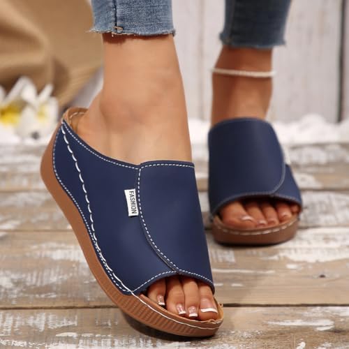 Rungion Womens Wedge Sandals Shoes Orthopedic Comfortable Summer Beach Dressy Slipper with Arch Support Casual Platform Slides4