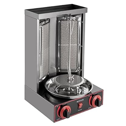JAYEUW Gas Vertikaler Broiler Dönergrill Elektrische Vertikale Tischgrills Edelstahl Gas Dönergrill BBQ Grillofen Vertikale Broiler Gaskochmaschine 360° Spinnen für Kebab Shawarma Gyro Grill 3KW Schwa