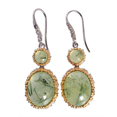 Prehnite boucles d'oreilles fait main en argent, gemme ovale verte élégante pour femme