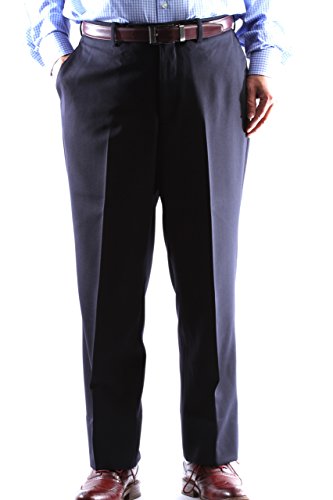 Men's Super 120s 100% Virgin Wool Navy Flat Front Dress Pants 38