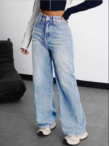 Image of KOTTY Women's High Rise Wide Leg Denim Jeans | Relaxed Fit Casual Everyday Jeans for Women