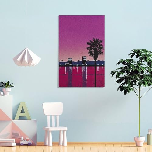 Coucher de soleil par Hiroshi Nagai : affiche rétro et poster de paysage urbain tropical sur toile
