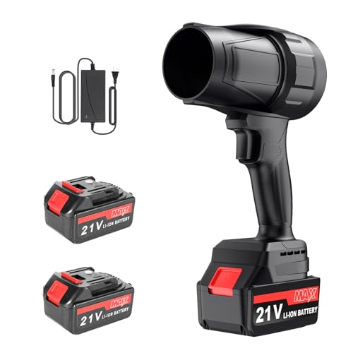 Image of Leaf Blower Cordless with Battery and Charger, Powerful Handheld Air Blower with 2 X 4000mAh Batteries, Turbo Jet Blowers for Lawn Care, Patio Cleaning, Car Drying, Leaves, Dust, Snow