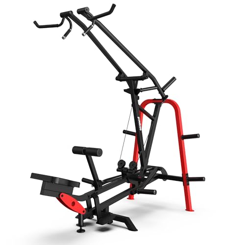 pooboo LAT Pulldown Machine Cable Machine, 1000lb Capacity, Adjustable Seat, Dual Grip, Professional Strength Training Equipment for Home Gym