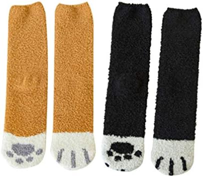 TENDYCOCO Animal Floor Socks Thicken Coral Fleece Middle Tube Cat Claws Pattern Socks Warm Floor Socks Fluffy Sleep Bed Socks