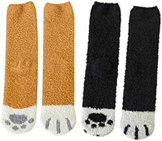 TENDYCOCO Animal Floor Socks Thicken Coral Fleece Middle Tube Cat Claws Pattern Socks Warm Floor Socks Fluffy Sleep Bed Socks