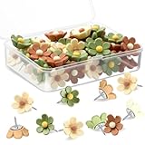 Sawysine 60 Pcs Cute Push Pins Decorative Push Pins Thumb Tacks Colorful Flower Pushpins, Flower Thumb Tack for Cork Board Wall Office Home(Coffee Color, Beige, Green)