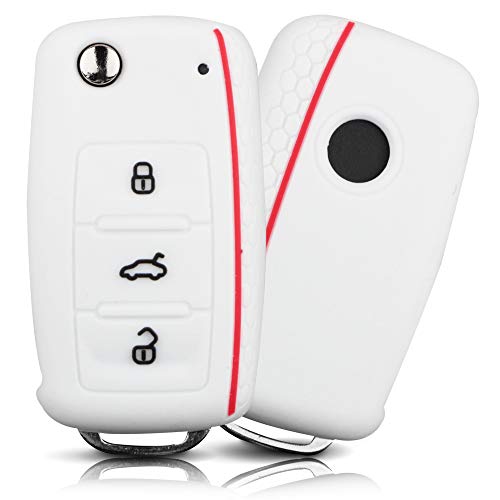 ASARAH Couvercle de clé en Silicone Premium Compatible avec VW, Couvercle de Protection pour clés de Voiture, Couvercle pour Type de clé 3BKB-b - Blanc/Rouge Cover