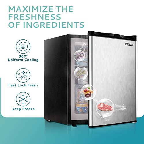 Euhomy Upright Freezer, 2.1 Cubic Feet, Single Door Compact Mini Freezer With Reversible Stainless Steel Door, Removable Shelves, Small Freezer For Home/Dorms/Apartment/Office (Silver) #TOP4