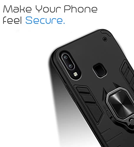 Image of Pikkme D5 Tough Armor Bumper Back Cover Case for Vivo Y91,Vivo Y93,Vivo Y95 |Ring Holder & Kickstand in-Built (Black)