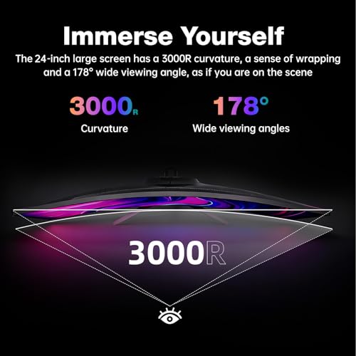 Image of Great voell 24 Inch Curved Gaming Monitor, 180Hz FHD 1080P Computer Monitor, 3000R Curved, FreeSync, Support DP /HDMI /USB Ports, 98% sRGB, 4000:1 Contrast Ratio for Home Office & Gaming-Wall Mountable