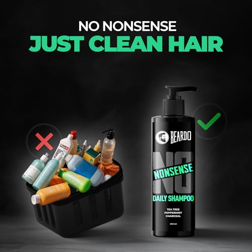 Image of Beardo No Nonsense Daily Shampoo for Men 200ml | For Healthy, Clean Scalp | Anti-inflammatory Peppermint, Tea Tree Fights Dandruff | Activated Charcoal Detoxifies Scalp | Paraben Free | Daily Use Shampoo for Stronger, Cleaner Hair