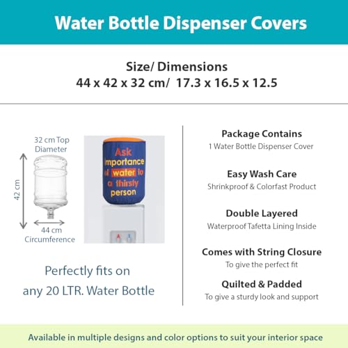 Image of Swayam 20 Litre Bottle Cover for Home & Office | Bottle Protector | Lace Closure at Bottom | Machine Washable | Environment Friendly | Digitally Printed | 44cm x 42cm x 32cm - Blue