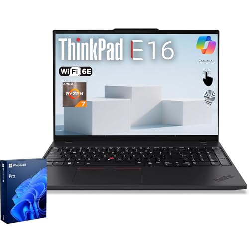 Image of Lenovo ThinkPad E16 Gen 2, 16 inch FHD+ Touchscreen AI Business Laptop, AMD Ryzen 7 7735U, 32GB DDR5 RAM, 1TB SSD, Fingerprint, Backlit Keyboard, Webcam, Wi-Fi 6E, HDMI, Windows 11 Pro, Black