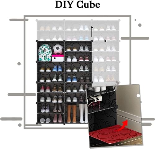 Image of Sunderlook Shoe Rack Plastic for Home- Slipper Stand, Professional Shoe Stand, Chappal Stand, Multipurpose Foldable Standing Comfort Runner Shoe Rack with Door (Dark Grey, 12 Shelf 4 Door)