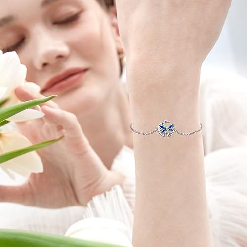 Image of Dragonfly Bracelet 925 Sterling Silver Butterfly Bracelet Adjustable Celtic Moon Bracelet Irish Celtic Jewelry Gifts for Women