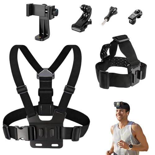 SRTSTR Lot de 6 Harnais Poitrine Fixation Sangles de Caméra d'action Harnais Tete Bandeau Harnais Telephone 3 en 1 Support de Caméra Sport Compatible avec GoPro Hero DJI Osmo Caméras et Telephone